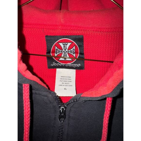 West Coast Choppers Jesse James Hoodie XL Black Red Zip Up Vintage 00s Wings - Picture 3 of 8